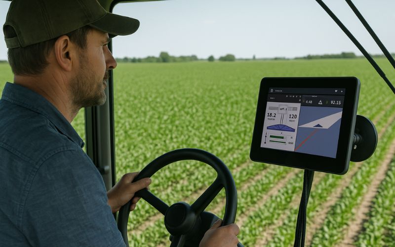 mężczyzna jadący ciągnikiem z gps